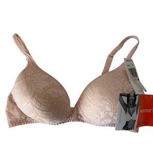 NWT Vintage Warner's 01299 Pink Lace Wire-Free Comfort Bra Wireless Size 36B